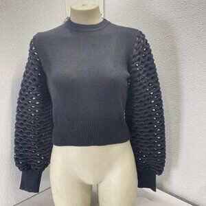NEW MARIA PAVAN Women’s Sequin Braided Long Sleeve Sweater – Black Size M